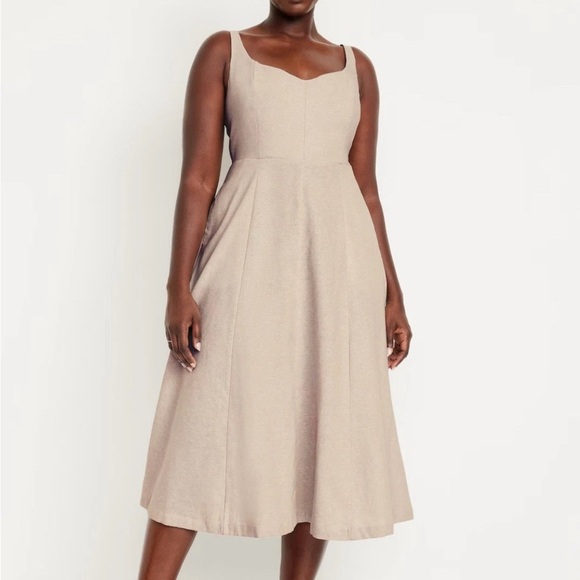 Old Navy Fit & Flare Sleeveless Flax Linen-Blend Midi Dress Womens XXL NEW - Picture 1 of 13